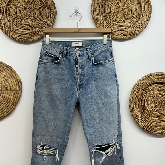 $208 AGOLDE Revolve Button Fly Distressed High Rise Crop Riley Jeans Denim 27 - Picture 3 of 7